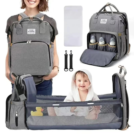 Foldable bed diaper bag with changing station insulated pocket and large capacity Multifunctional