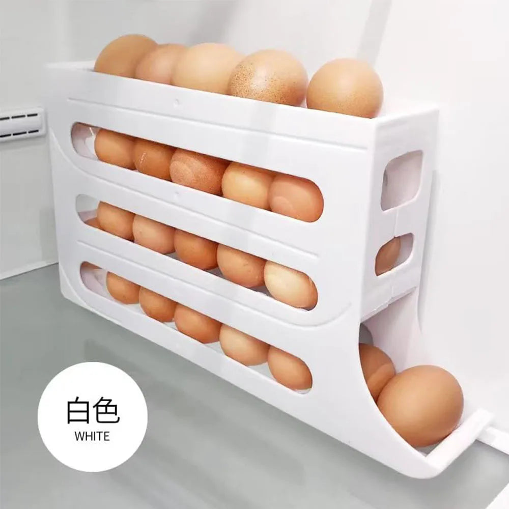 Refrigerator egg rack rolling