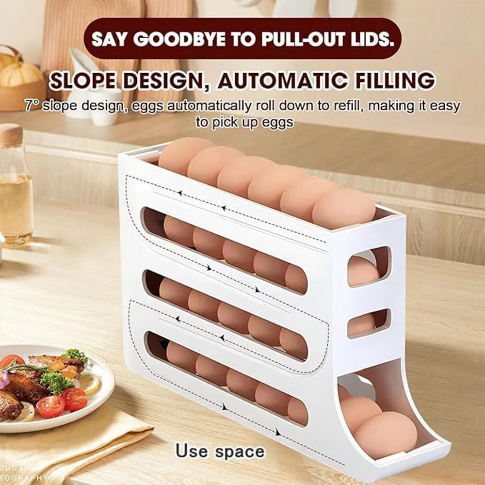 Refrigerator egg rack rolling